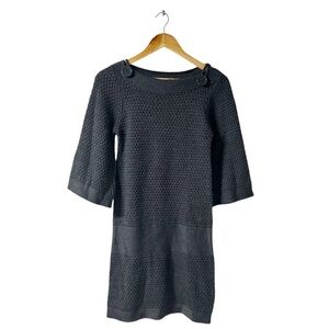 Admit One Tunic Sweater Dress Women’s 3/4 Flare Sleeve Gray Sz M Two Buttons